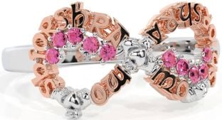 Pink Tourmaline Rose Gold Silver Claddagh Infinity Irish "My eternal love" Ring