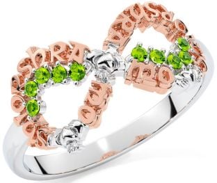 Peridot Rose Gold Silver Claddagh Infinity Irish "My eternal love" Ring