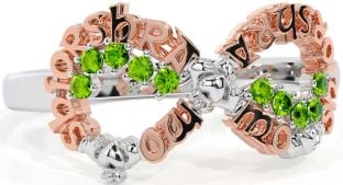 Peridot Rose Gold Silver Claddagh Infinity Irish "My eternal love" Ring