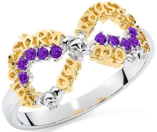 Amethyst Gold Silver Claddagh Infinity Irish "My eternal love" Ring