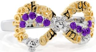 Amethyst Gold Silver Claddagh Infinity Irish "My eternal love" Ring