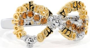 Citrine Gold Silver Claddagh Infinity Irish "My eternal love" Ring