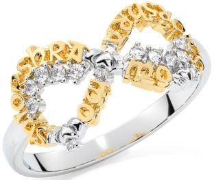Diamond Gold Silver Claddagh Infinity Irish "My eternal love" Ring