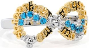 Topaz Gold Silver Claddagh Infinity Irish "My eternal love" Ring