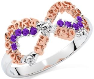 Amethyst White Rose Gold Claddagh Infinity Irish "My eternal love" Ring