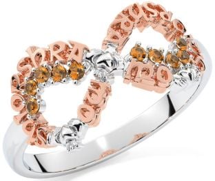 Citrine White Rose Gold Claddagh Infinity Irish "My eternal love" Ring