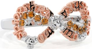 Citrine White Rose Gold Claddagh Infinity Irish "My eternal love" Ring