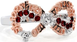 Garnet White Rose Gold Claddagh Infinity Irish "My eternal love" Ring