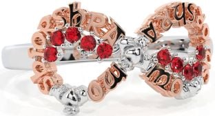 Ruby White Rose Gold Claddagh Infinity Irish "My eternal love" Ring