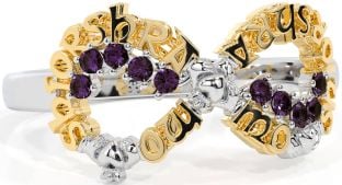 Alexandrite White Yellow Gold Claddagh Infinity Irish "My eternal love" Ring