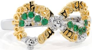 Emerald White Yellow Gold Claddagh Infinity Irish "My eternal love" Ring