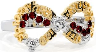 Garnet White Yellow Gold Claddagh Infinity Irish "My eternal love" Ring