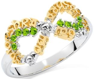 Peridot White Yellow Gold Claddagh Infinity Irish "My eternal love" Ring