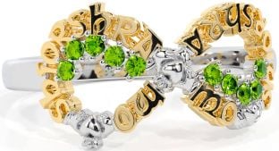 Peridot White Yellow Gold Claddagh Infinity Irish "My eternal love" Ring
