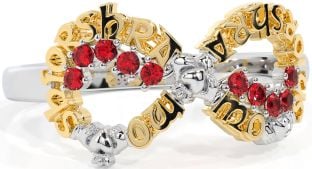 Ruby White Yellow Gold Claddagh Infinity Irish "My eternal love" Ring