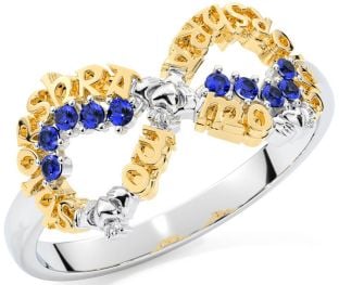 Sapphire White Yellow Gold Claddagh Infinity Irish "My eternal love" Ring