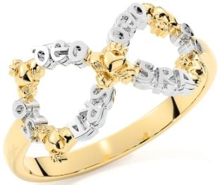 "Love Forever" White Yellow Gold Infinity Irish Claddagh Ring
