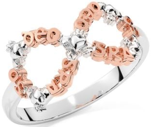 "Love Forever" White Rose Gold Infinity Irish Claddagh Ring