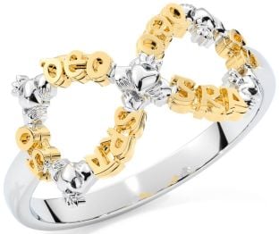 "Love Forever" White Yellow Gold Infinity Irish Claddagh Ring