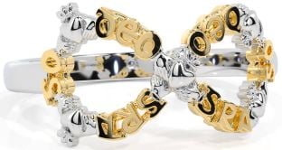 "Love Forever" White Yellow Gold Infinity Irish Claddagh Ring