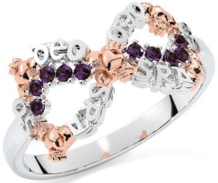 "Love Forever" Alexandrite Rose Gold Silver Infinity Irish Claddagh Ring