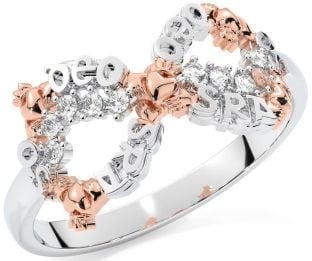 "Love Forever" Diamond Rose Gold Silver Infinity Irish Claddagh Ring