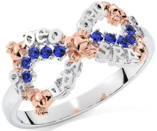 "Love Forever" Sapphire Rose Gold Silver Infinity Irish Claddagh Ring