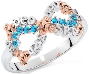 "Love Forever" Topaz Rose Gold Silver Infinity Irish Claddagh Ring