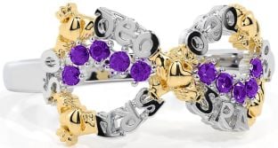 "Love Forever" Amethyst Gold Silver Infinity Irish Claddagh Ring