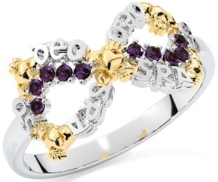 "Love Forever" Alexandrite Gold Silver Infinity Irish Claddagh Ring