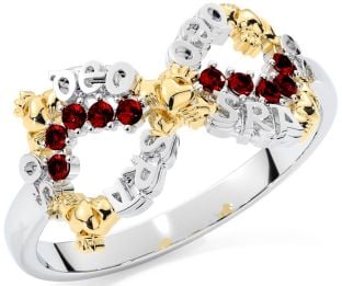 "Love Forever" Garnet Gold Silver Infinity Irish Claddagh Ring