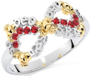 "Love Forever" Ruby Gold Silver Infinity Irish Claddagh Ring