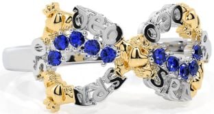 "Love Forever" Sapphire Gold Silver Infinity Irish Claddagh Ring
