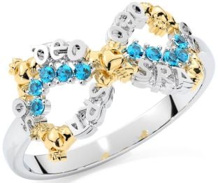 "Love Forever" Topaz Gold Silver Infinity Irish Claddagh Ring