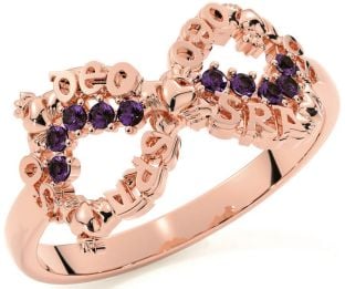 "Love Forever" Alexandrite Rose Gold Silver Infinity Irish Claddagh Ring