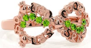 "Love Forever" Peridot Rose Gold Silver Infinity Irish Claddagh Ring