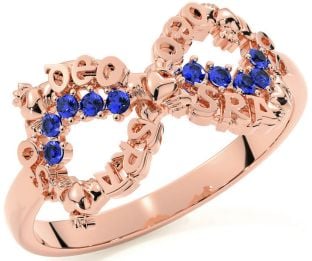 "Love Forever" Sapphire Rose Gold Silver Infinity Irish Claddagh Ring