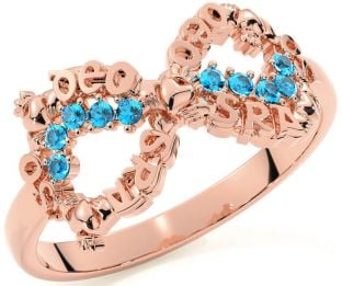 "Love Forever" Topaz Rose Gold Silver Infinity Irish Claddagh Ring