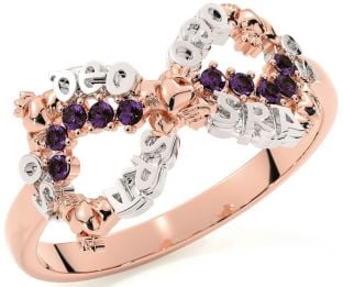 "Love Forever" Alexandrite Rose Gold Silver Infinity Irish Claddagh Ring