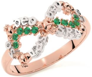 "Love Forever" Emerald Rose Gold Silver Infinity Irish Claddagh Ring