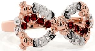 "Love Forever" Garnet Rose Gold Silver Infinity Irish Claddagh Ring