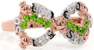 "Love Forever" Peridot Rose Gold Silver Infinity Irish Claddagh Ring