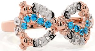 "Love Forever" Topaz Rose Gold Silver Infinity Irish Claddagh Ring