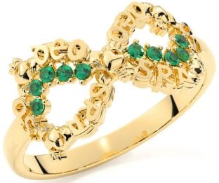 Emerald Gold Silver Claddagh Infinity Irish "Love Forever" Ring