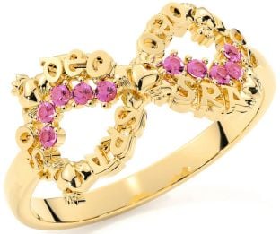 "Love Forever" Pink Tourmaline Gold Silver Infinity Irish Claddagh Ring