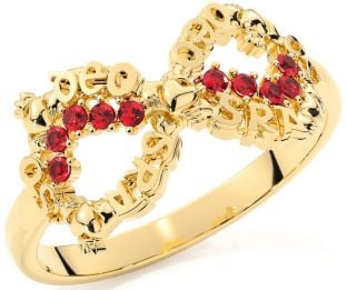 "Love Forever" Ruby Gold Silver Infinity Irish Claddagh Ring