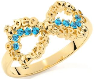 "Love Forever" Topaz Gold Silver Infinity Irish Claddagh Ring