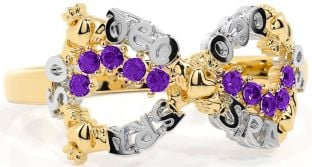 "Love Forever" Amethyst Gold Silver Infinity Irish Claddagh Ring