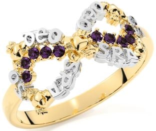 "Love Forever" Alexandrite Gold Silver Infinity Irish Claddagh Ring