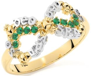 "Love Forever" Emerald Gold Silver Infinity Irish Claddagh Ring